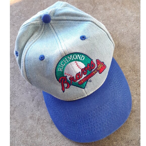 Vintage 90s Richmond Braves Snapback Baseball Cap Denim Blue Preowned - Picture 1 of 8